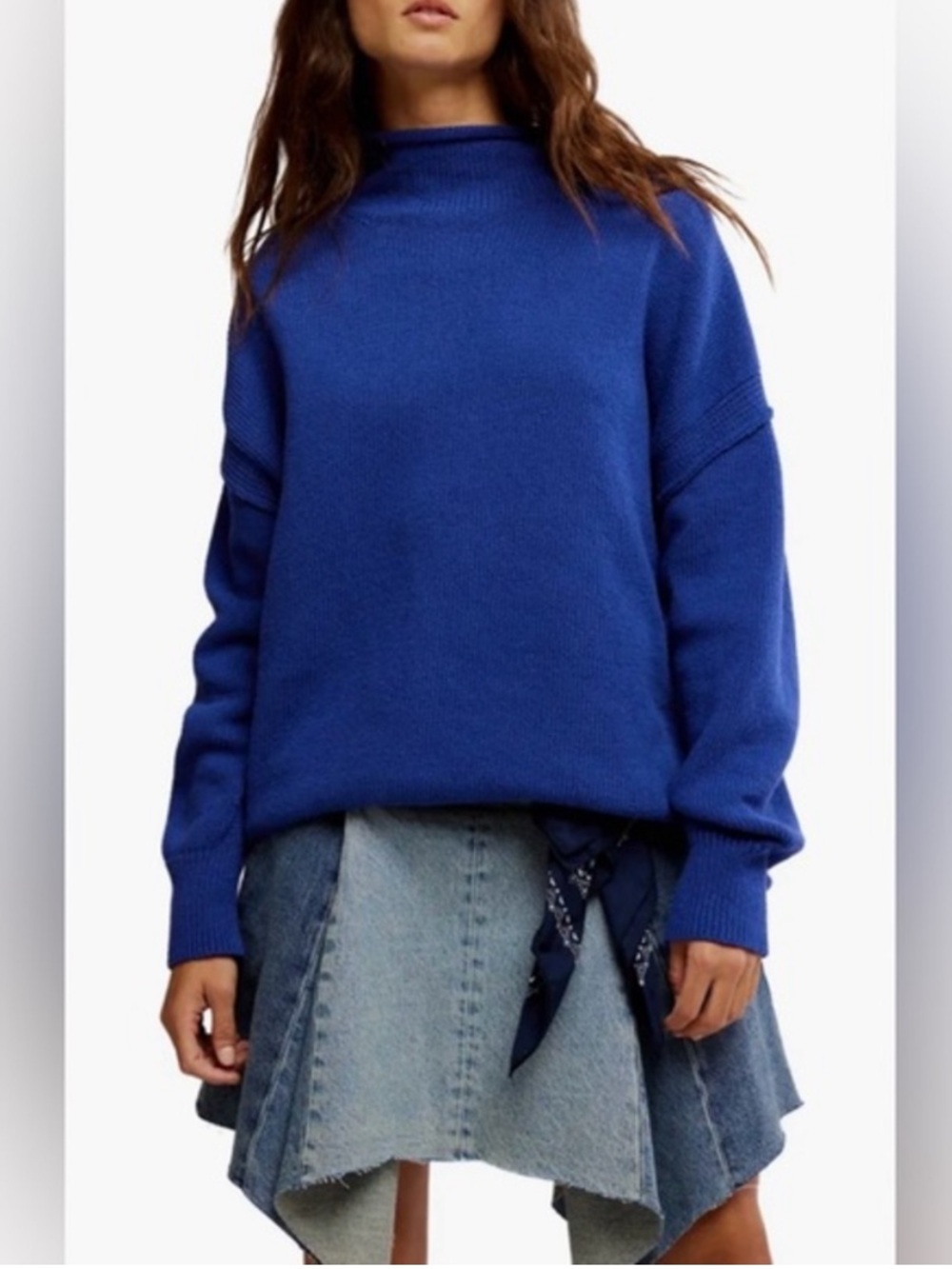 Free People Torres Turtleneck Sweater in Skipper Blue